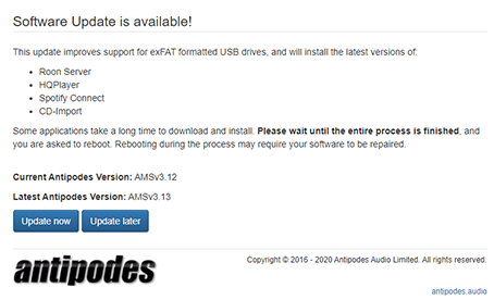 Antipodes Musikserver-Software Update installieren